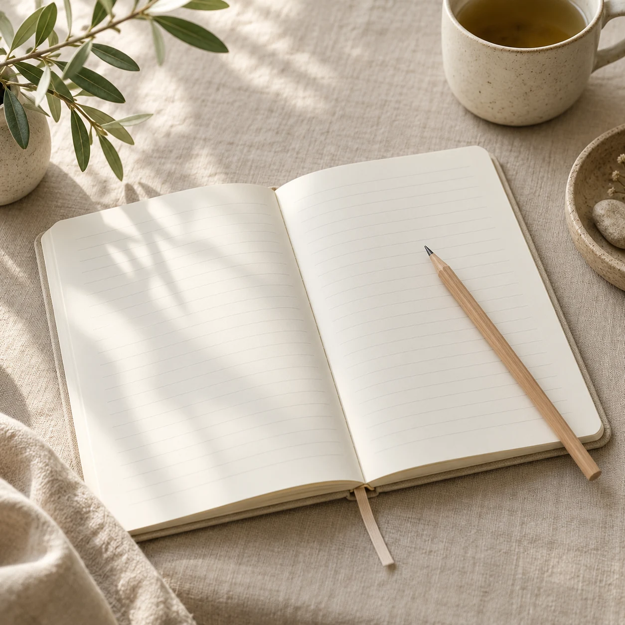 Caderno aberto para sonhos e intenções